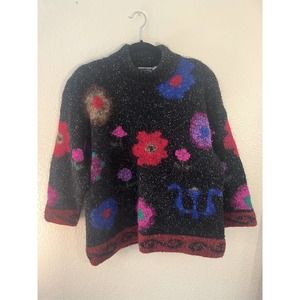 Vintage Chunky Knit Sweater Mariea Kim Funky Floral